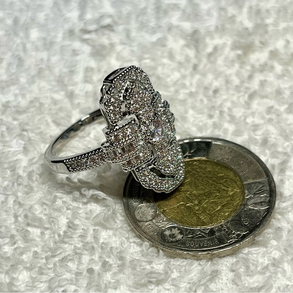 Romantic art deco style silver ring, very detailed with clear rhinestones - Picture 3 of 9